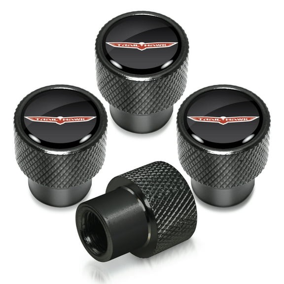 Jeep Trailhawk in Black on Black Aluminum Tire Valve Stem Caps