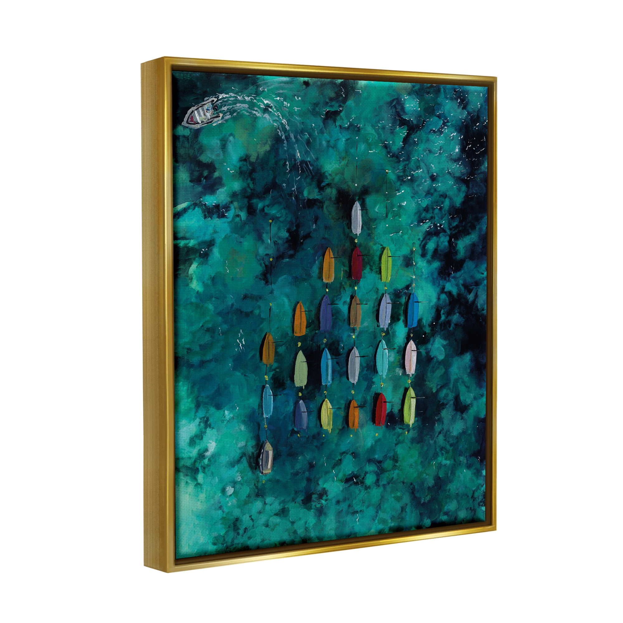 Stupell Industries Harbor From Above Painting Nature Painting Gold Floater Framed Art Print Wall Art, 25 x 31