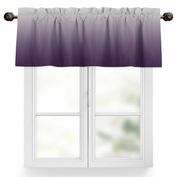 Purple Gray Valances for Windows, 54 x 18in, Gradient Rod Pocket Kitchen Valance Curtain Light Filtering Window Treatments for Living Room Bedroom, 1 Panel