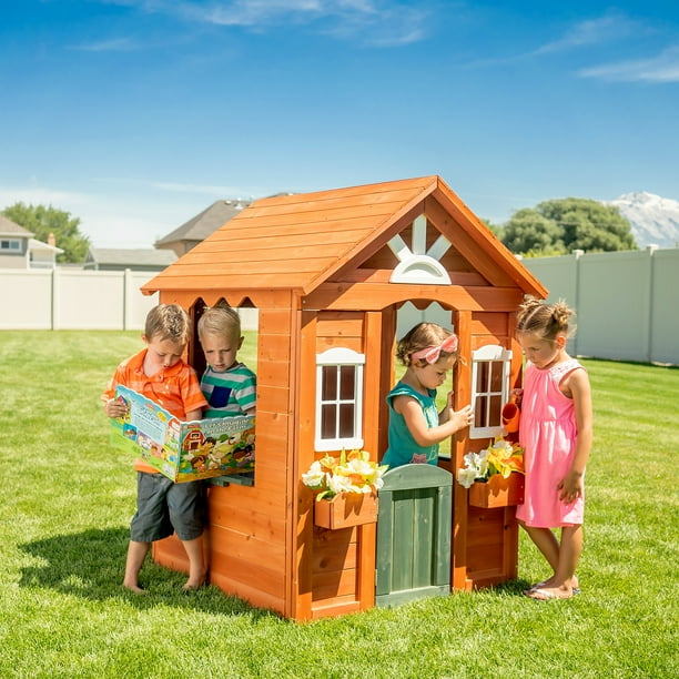 Sportspower Bellevue Kids Wooden Playhouse with Fun Colored Working