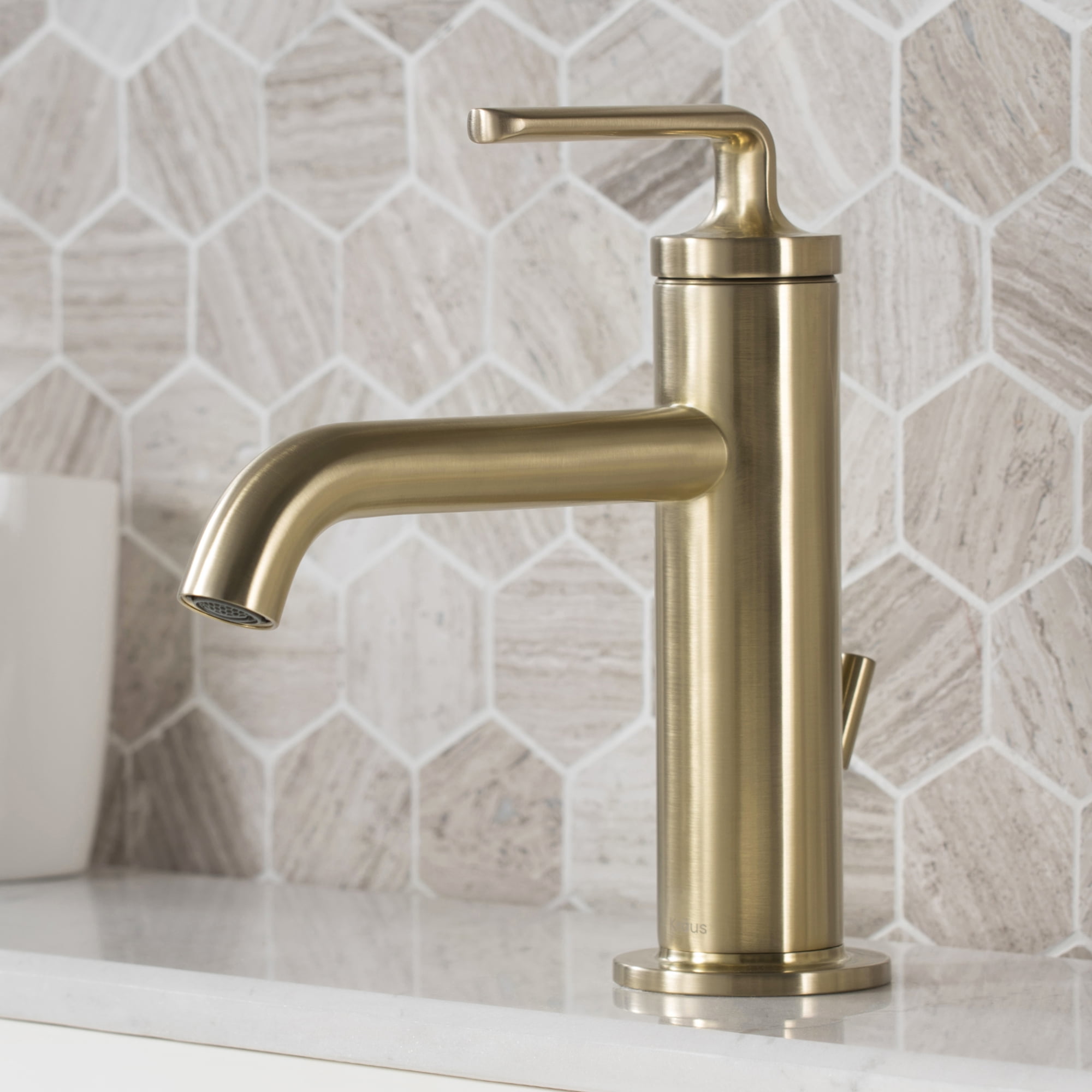 Ramus™ Single Handle Bathroom Sink Faucet with Lift Rod Drain in Brushed Gold