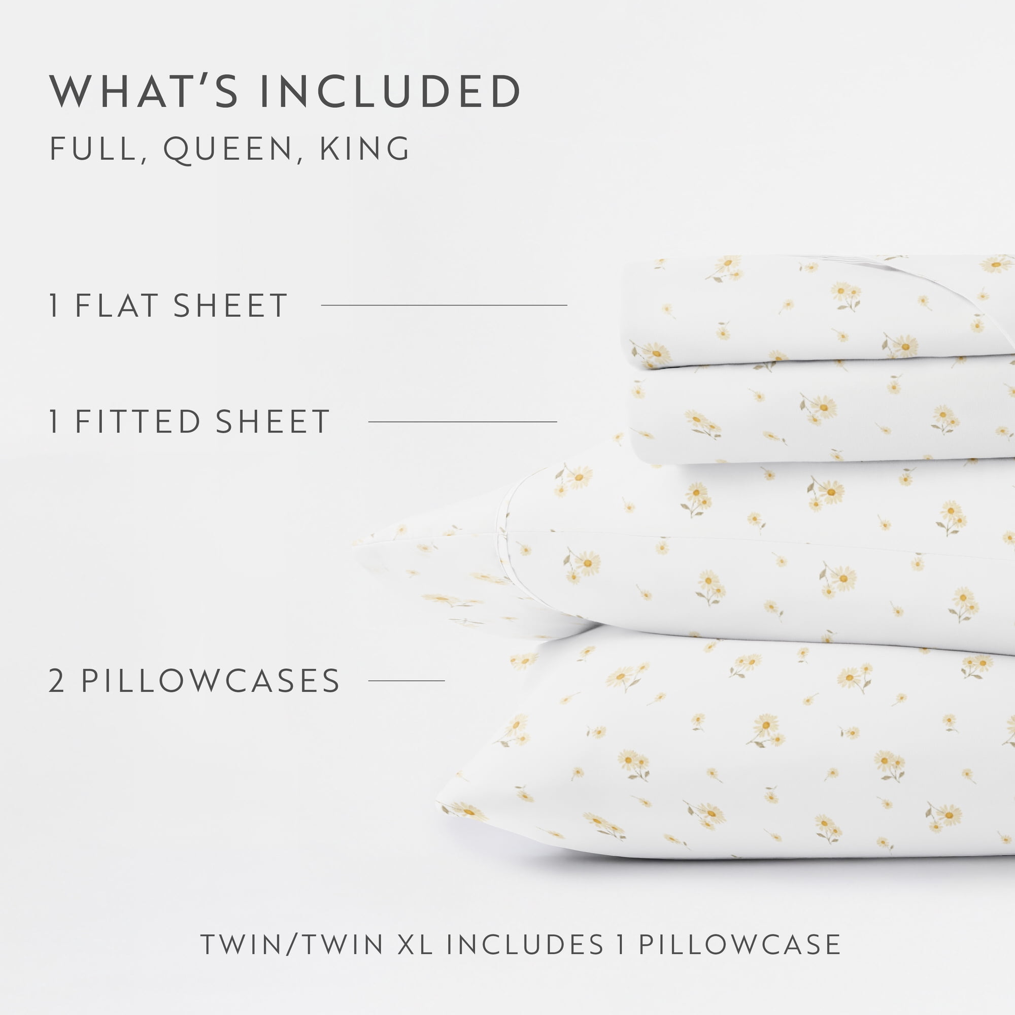 Noble Linens 4 Piece Ditsy Pattern Microfiber Bed Sheets, Yellow Daisies, King