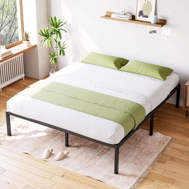 10 Inch Metal Bed Frame Queen Size, Platform Bed Frame No Box Spring Needed, with Metal Slat Support & Under Bed Storage, Easy Assembly, Black