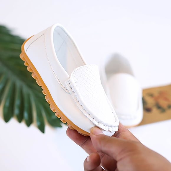 YOUSNH Toddler Little Kid Boys Girls Soft Slip on Loafers Dress Flat Shoes Boat Shoes Casual Shoes Boys Shoes White 1
