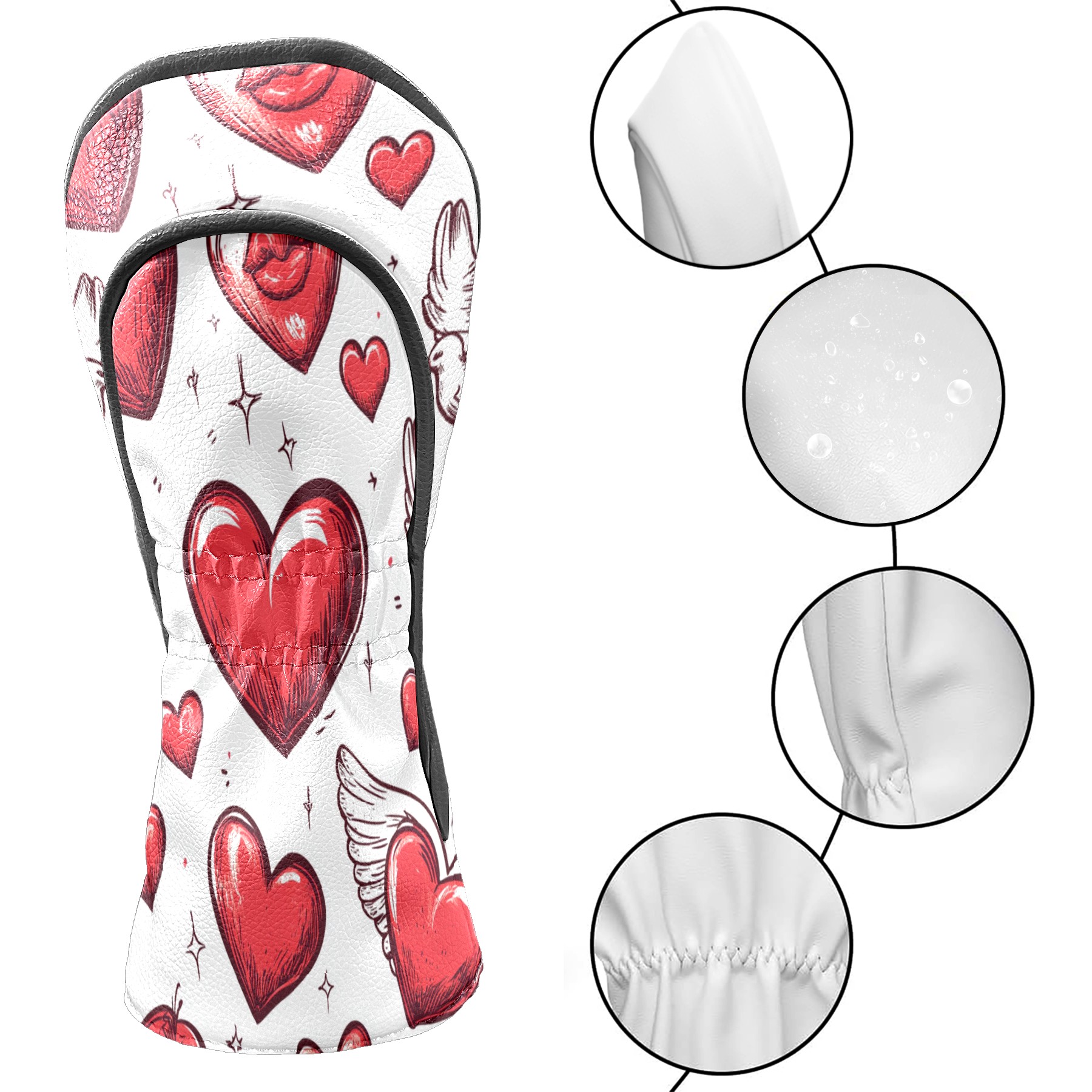 Golf Club Covers PU Leather Waterproof Head Covers for Fairway Woods Hybrids Hand-painted Love Heart