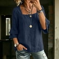 thumbnail image 2 of Tops for Women 3/4 Sleeve Square Neck Solid Color Casual Cotton Linen with Petal Sleeves Top, 2 of 8