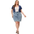 thumbnail image 3 of Women's Plus Size Shrug Cardigan Lace Allover Open Front Short Sleeve Crop Bolero Jacket Navy 2X, 3 of 6