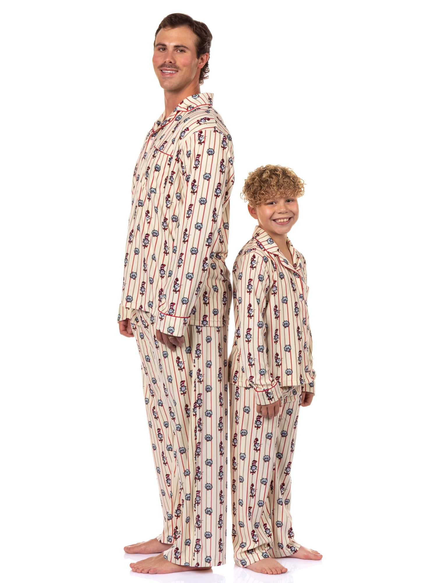Dr. Seuss Cat in the Hat Matching Family Notch Collar Velour Pajama Sets, 2-Piece, Kids