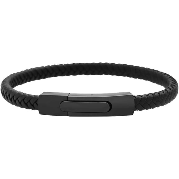 Men's Braided Genuine Leather Fashion Bangle Bracelet with Stainless Steel Clasp