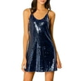 thumbnail image 1 of INSPIRE CHIC Vestido de Mujer con Brillo y Lentejuelas, Escote en V, Tirantes Ajustables, Vestido Corto de Prom, Azul Oscuro XS, 1 of 8
