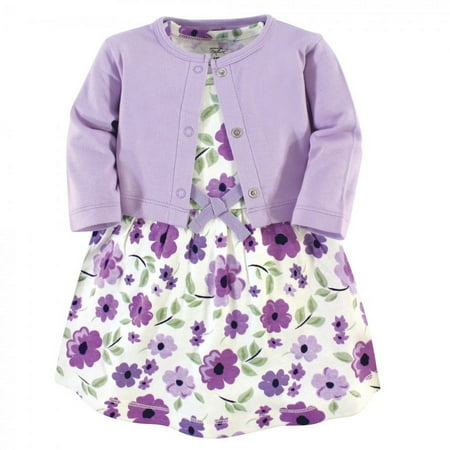 UPC: 0660168613193 | Touched by Nature Baby and Toddler Girl Organic Cotton Dress and Cardigan 2pc Set Purple Garden 4 Toddler