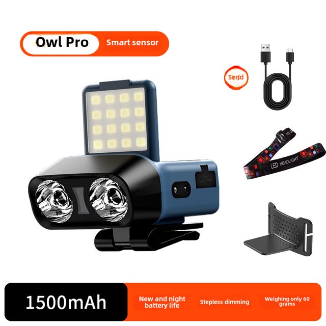 LED Headlamp with Advanced Sensor & 1500mAh Long-Lasting Battery - Super Bright, Comfortable & Durable for Outdoor Night Fishing, Camping, Hunting - Blue Standard Kit Includes Special Clip, Headband