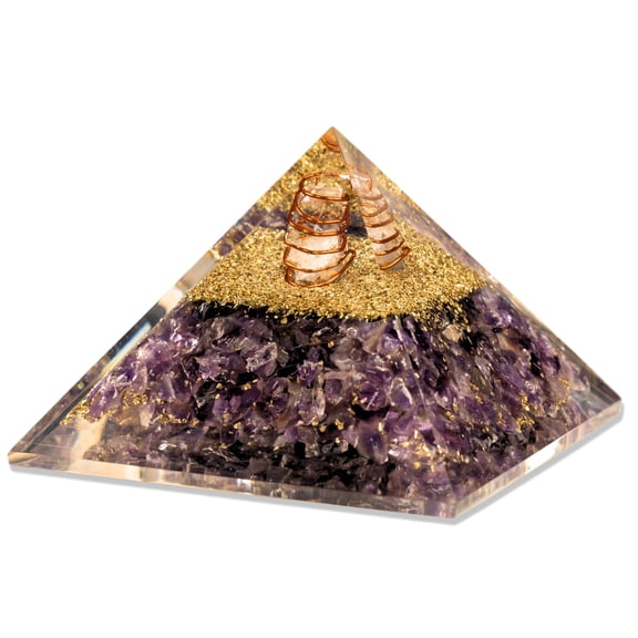 Orgone Pyramid with Amethyst Crystal Energy Generator for Meditation, Chakra Healing, Positive Energy Balancing & Home Dcor with Clear Quartz Point & Copper
