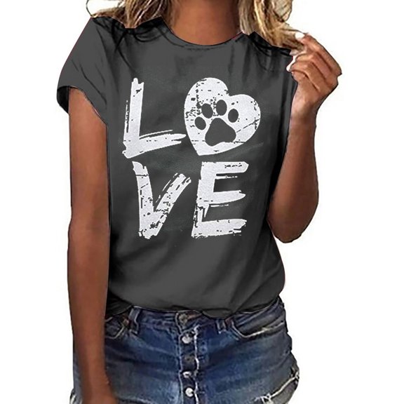 Viikei Womens T Shirts Plus Size Short Sleeve Tops on Clearance Summer Blouses for Women Printed Pattern Casual Fashion Soild Color