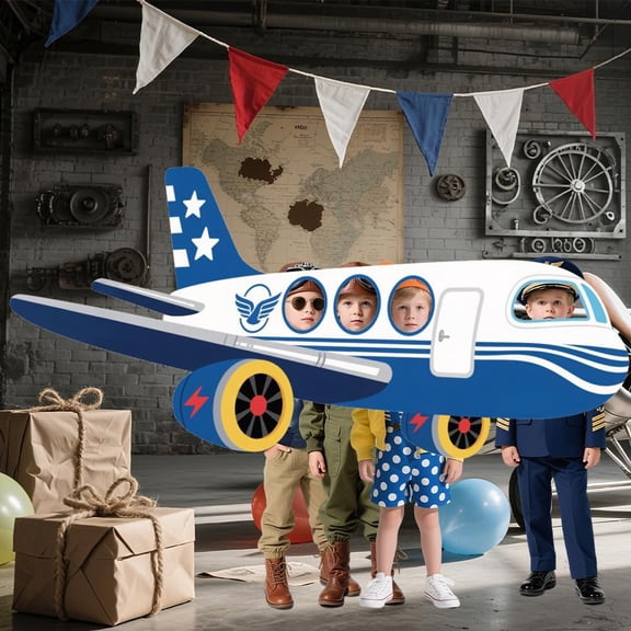 Airplane Shaped Photo Prop Selfie Frame Party Banner 6.7x2.9 Ft Large Aircraft Themed Photo Backdrop Plane Themed Background Multi-color