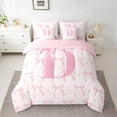 thumbnail image 2 of jejeloiu Personalized Letter D Bedding Comforter Set,7 Pieces,Monogrammed Theme Full Bedding Set,Ribbon Bow Knot Fitted Sheet Flat Sheet,Ultra Soft Bedroom Decor Reversible, 2 of 6