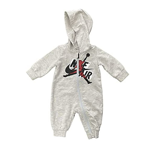 Jordan Baby Boys Nike Air Jumpman Full Zip Hooded Coverall Grey Heather 55A795-C87 Red, 9 Months