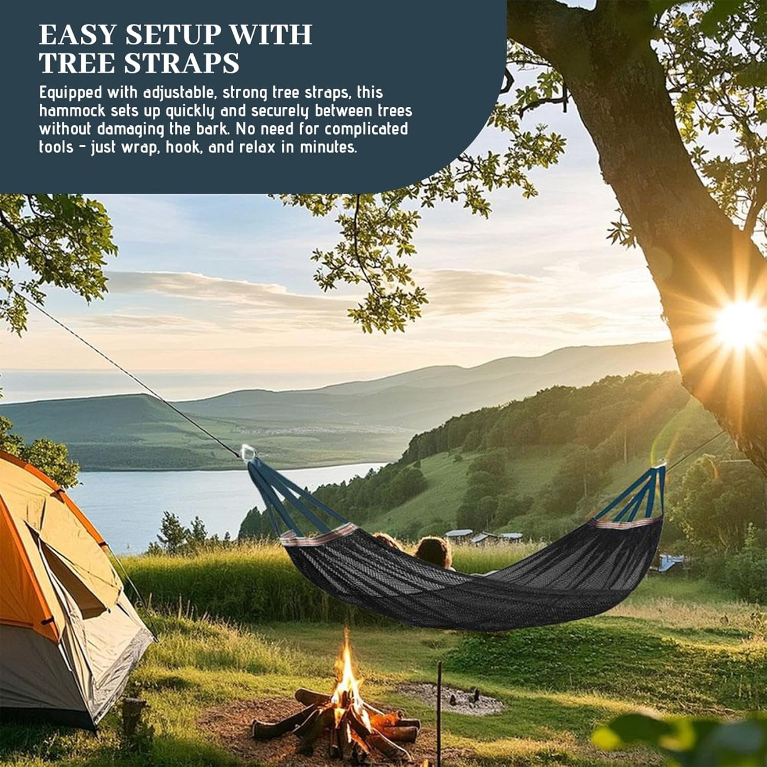 Outdoor Hammock, Super Soft and Breathable Nylon Mesh Hammock - Maximum Load of 550 LB (Army Green)