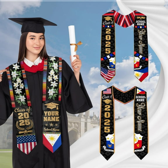 Custom Filipino Graduation Sash 2025,Filipino Graduation Sash,Philippines  American Flag Stole,Philippines Graduation Stole,Graduation Gift