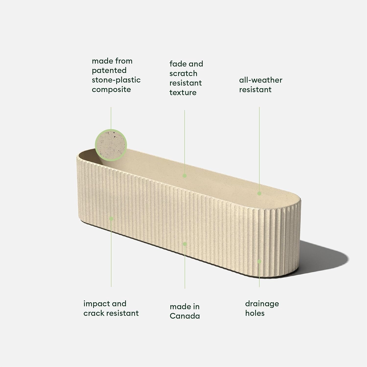 FeGeMax  Demi Series Window Box Planter - Long Planter Box for Windowsill/Balcony | Durable Plastic-Stone Composite Material | Modern Décor for Flowers/Herbs