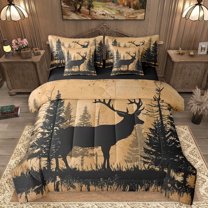 Homewish Safari Deer 7-Piece Bedding Comforter Set For Female Men Adults,Retro Vintage King Bedding Sets,Woodland Animal Wildlife Ultra Soft Bed Sheets,Lightweight Room Decor,Reversible