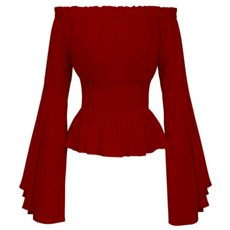 

Jiyugala Womens Tops Women s Boho Vintage Ruffle Off Shoulder Corset Flare Sleeve Blouse Shirt Tops Tops For Women