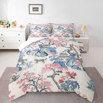 Manfei Boys Girls Animal Leopard Cheetah Bedding Comforter Set 2pcs,Japanese Style Twin Comforter Sets Microfiber,Blue Pink Flowers Breathable Bedding Set,Lightweight Room Decor