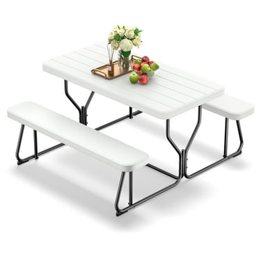 Fenbeli Outdoor Picnic Table with Bench Set for BBQ, Camping, Patio, White