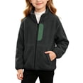 thumbnail image 2 of Unisex Kids Fleece Jacket Solid Color Zip Warm Coat, Long Sleeve Casual Outerwear With Side Pockets Loose Daily Jacket for Boys Girls All Season Wear Black 4-5 Years, 2 of 7