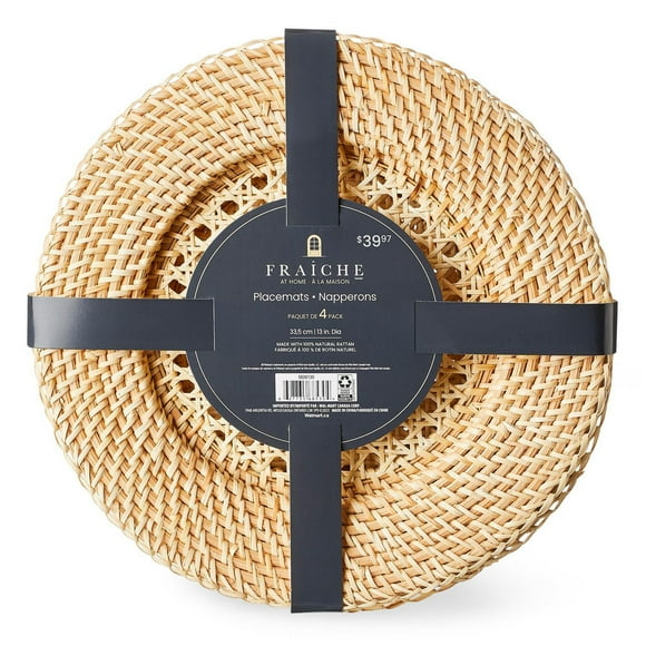 Paq. de 4 napperons ronds FRAÎCHE collection printanière en rotin Taille unique