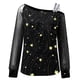 thumbnail image 3 of Top de manga larga con hombros descubiertos y malla para mujer - Blusa con estampado de lentejuelas - Moda informal para fiestas y salidas, 3 of 3
