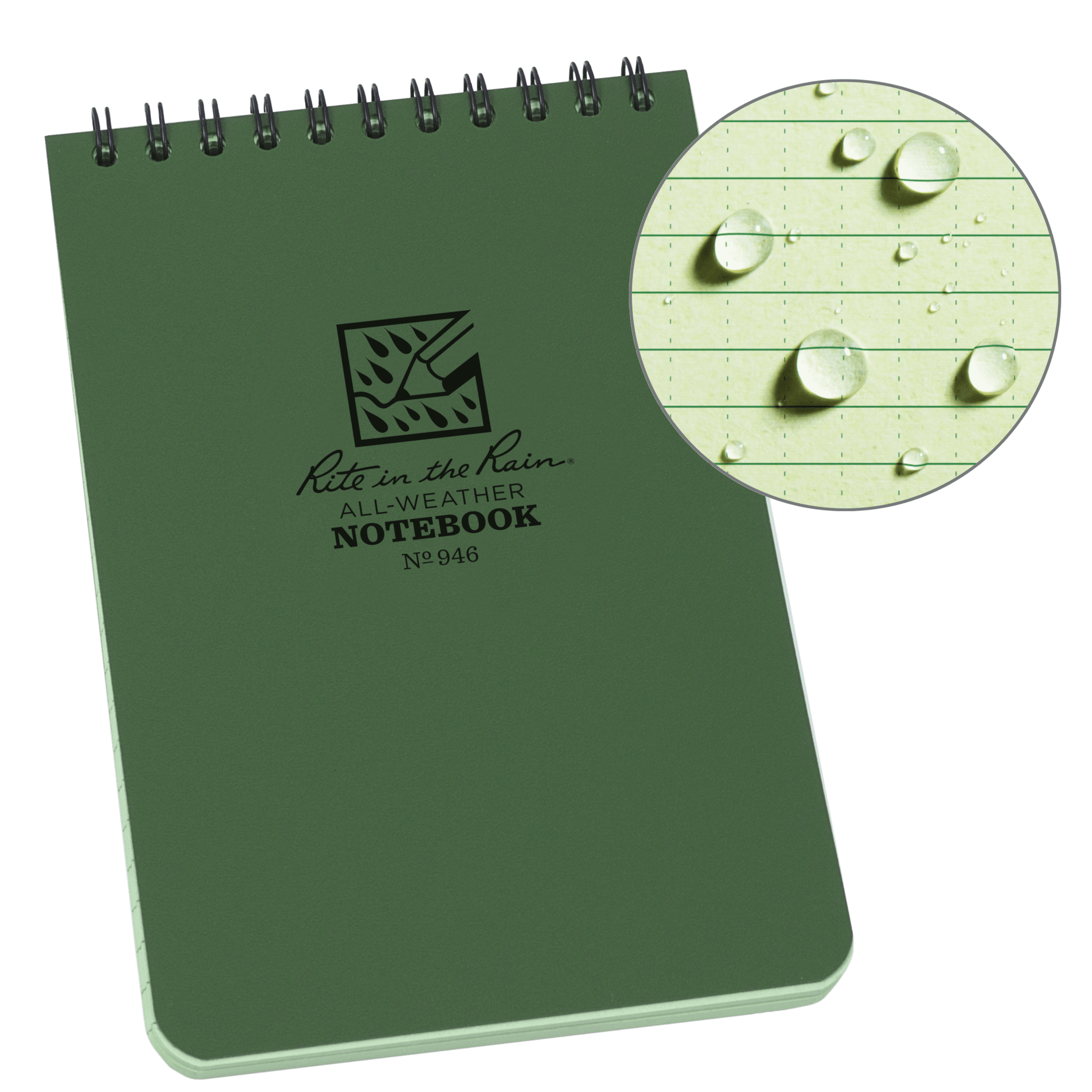 Rite in the Rain All-Weather Top-Spiral Notebook Green Cover Universal Pattern No. 946 4 x 6