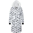 thumbnail image 1 of SofiePJ, Women's, Long Sleeve Fleece Printed Pull Over Hooded Sleepshirt with Pom poms, White Black, M, 1 of 2