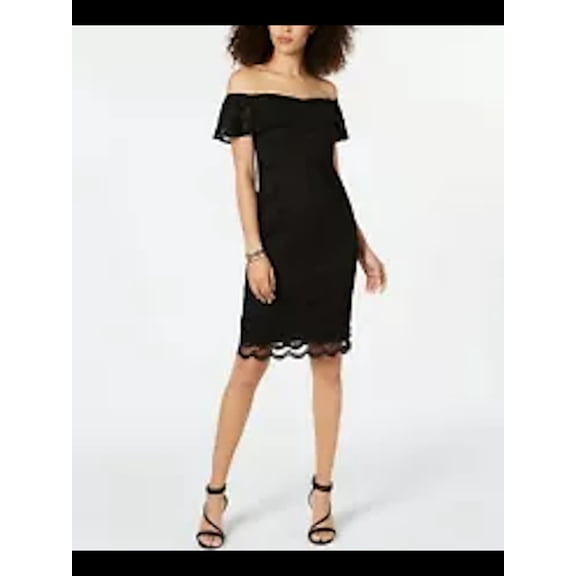 THALIA SODI $89 Womens New Black Off Shoulder Midi Body Con Cocktail Dress L B B