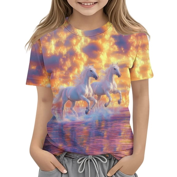 SGFCWSX Girls Short Sleeve T-Shirt, Graphic Casual Kids Fashion Top Yellow Size 11-12 Years