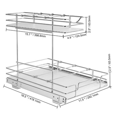KFFKFF 12x17 inch Drawer Basket 2-Tier Wire Pull Out Cabinet Under Sink Organizer