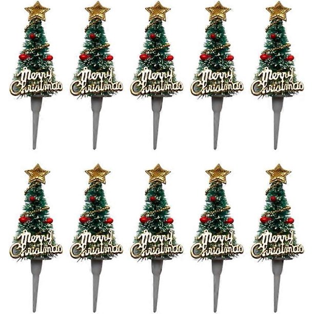 KAIYANG 10 piezas de adornos para tartas con forma de árbol de Navidad, decoración para cupcakes, palillos para tartas de Navidad, decoración para cupcakes con diseño de Feliz Navidad