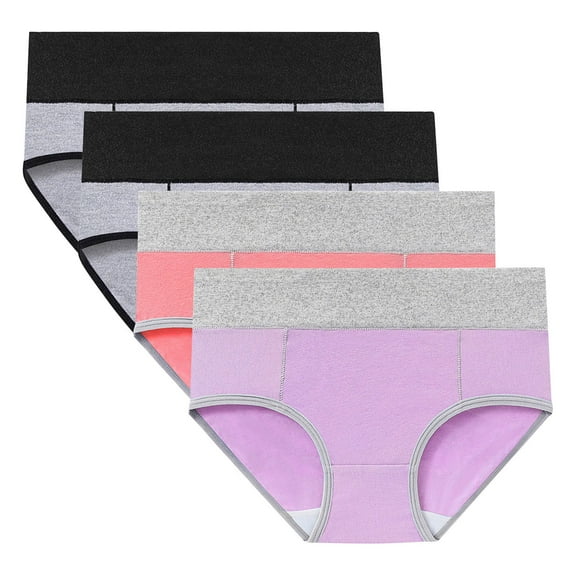 Jgppe Womens Stretchy Underwear 4 Pack Color Block Mid Waist Plus Size Full Coverage Hipster Panties Soft Underpants