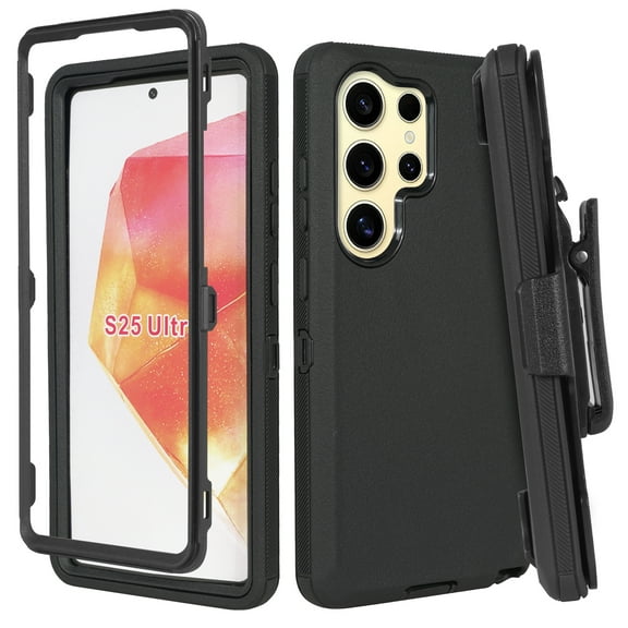 6goodeals Designed for Samsung Galaxy S25 Ultra (2025) 6.9 inch Screen with Belt Clip Holster, Anti-Drop, Shockproof, with Kickstand, Heavy Duty Protection Black