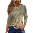 thumbnail image 2 of Plus Size 3/4 Sleeve Tops for Women Spring Fall Casual Crew Neck Graphic Tees Fashion Printed Basic T-shirts (2XL, Khaki 01), 2 of 5