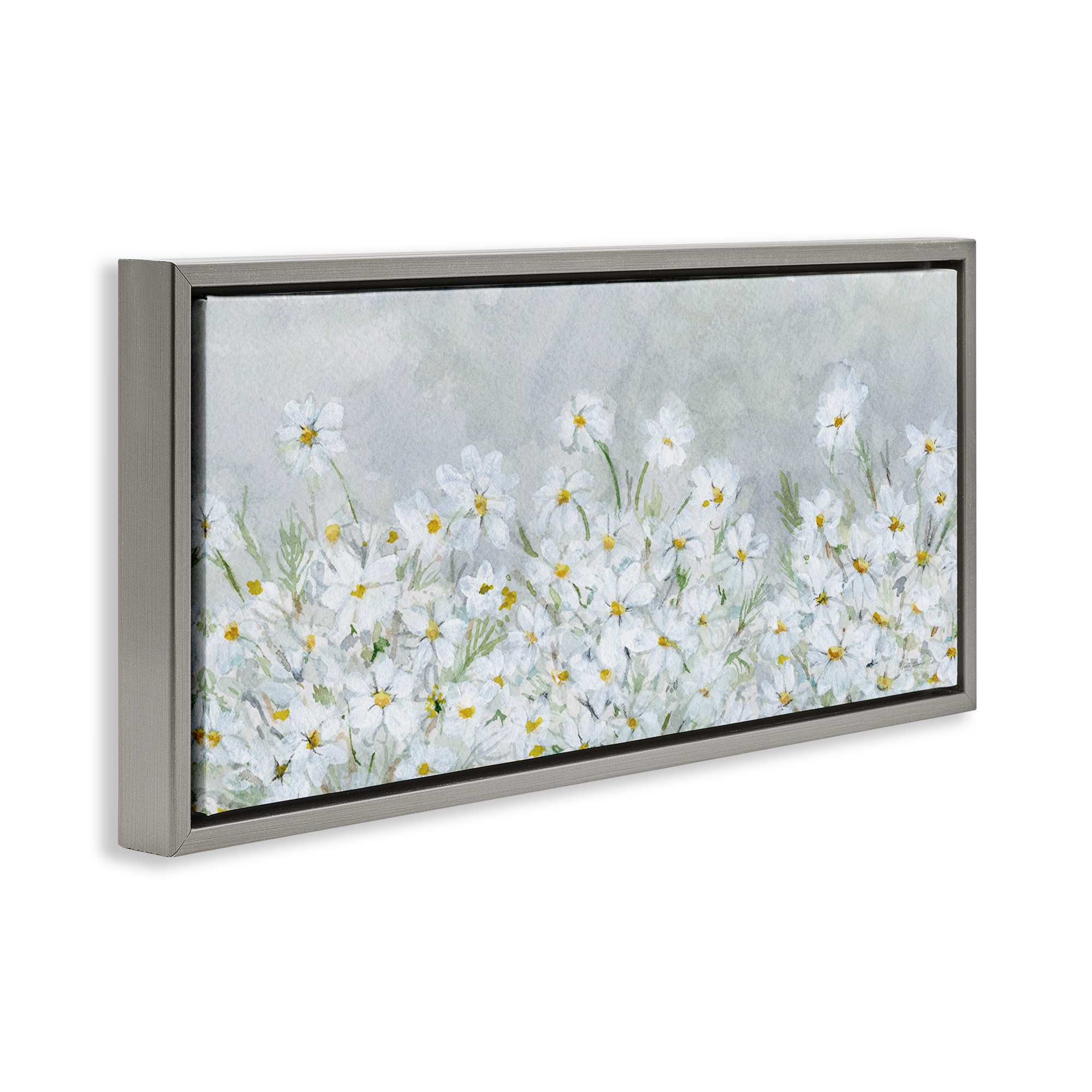 Stupell Industries Subtle Brushed Daisies Botanical & Floral Painting Gray Floater Framed Art Print Wall Art, 25 x 11