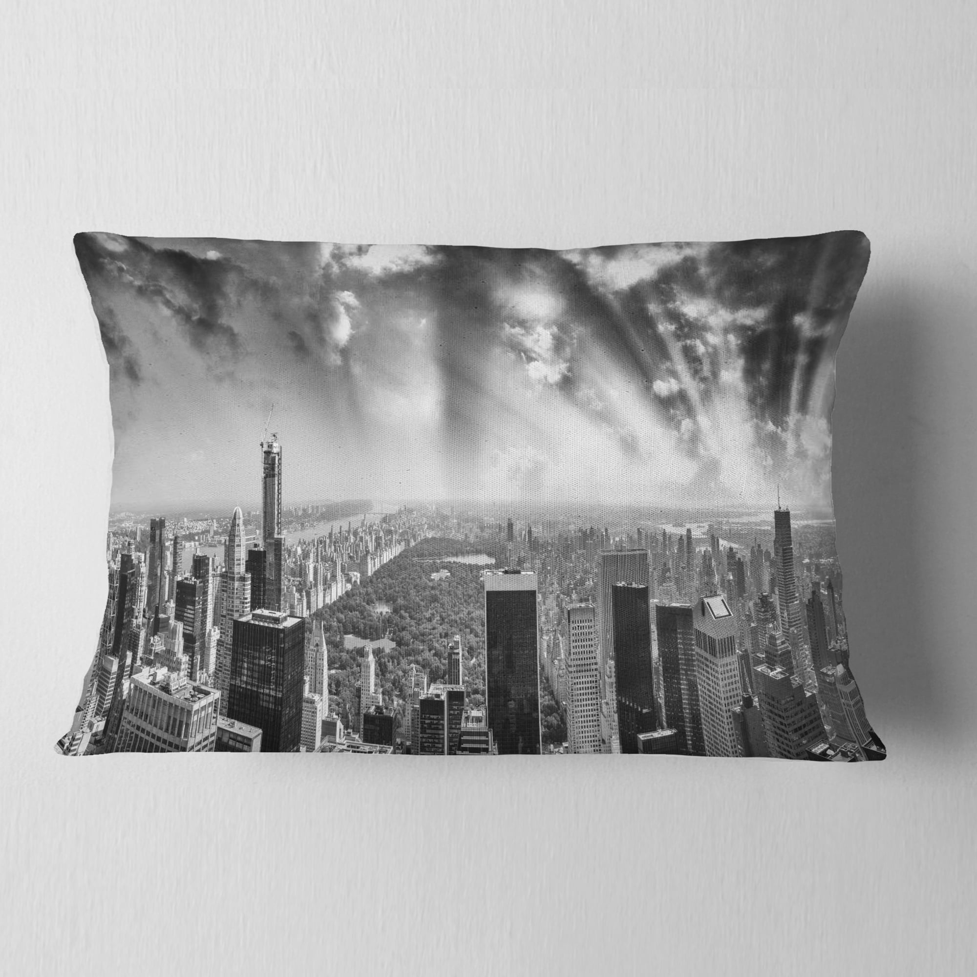 Designart Central Park and Surrounding Buildings - Cityscape Photo Throw Pillow - 12x20