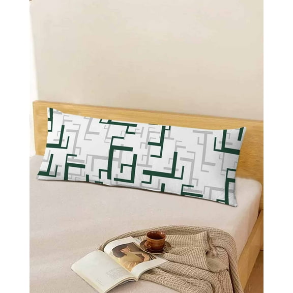 Grey Green Throw Pillow Cover, Modern Contemporary Geometric Art Rectangle Decorative Pillow Case Protector Soft Cushion Cover Lumbar Pillowcase for Couch Sofa Bedroom Car Chair Decor 20x54 Inch