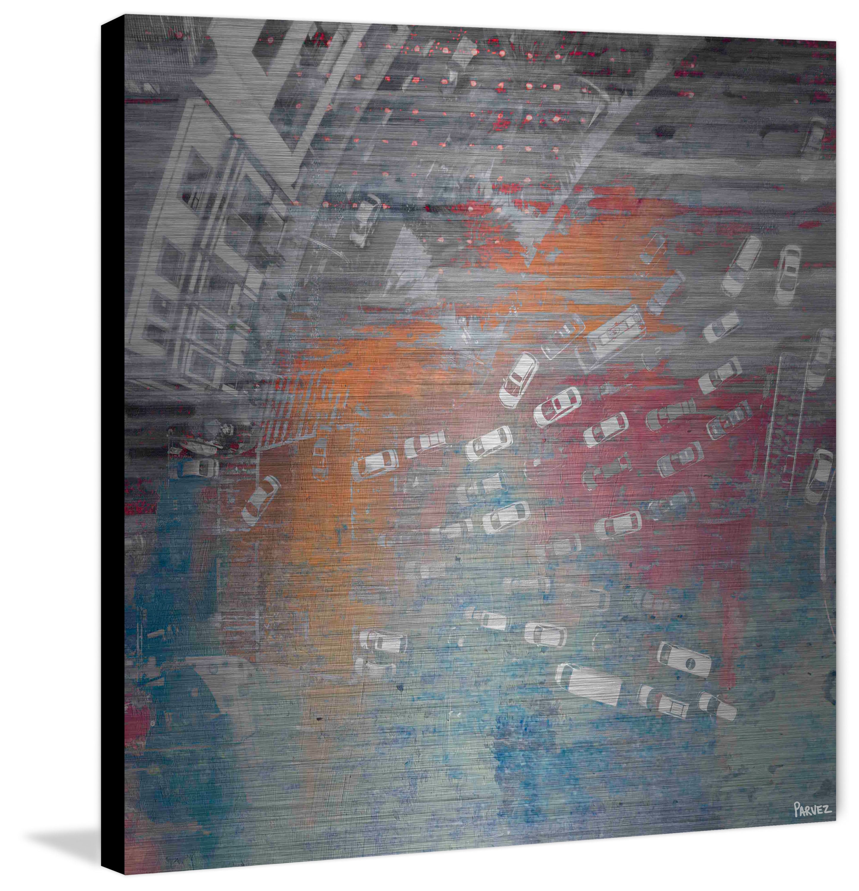 "White Car Jam" Painting Print on Brushed Aluminum