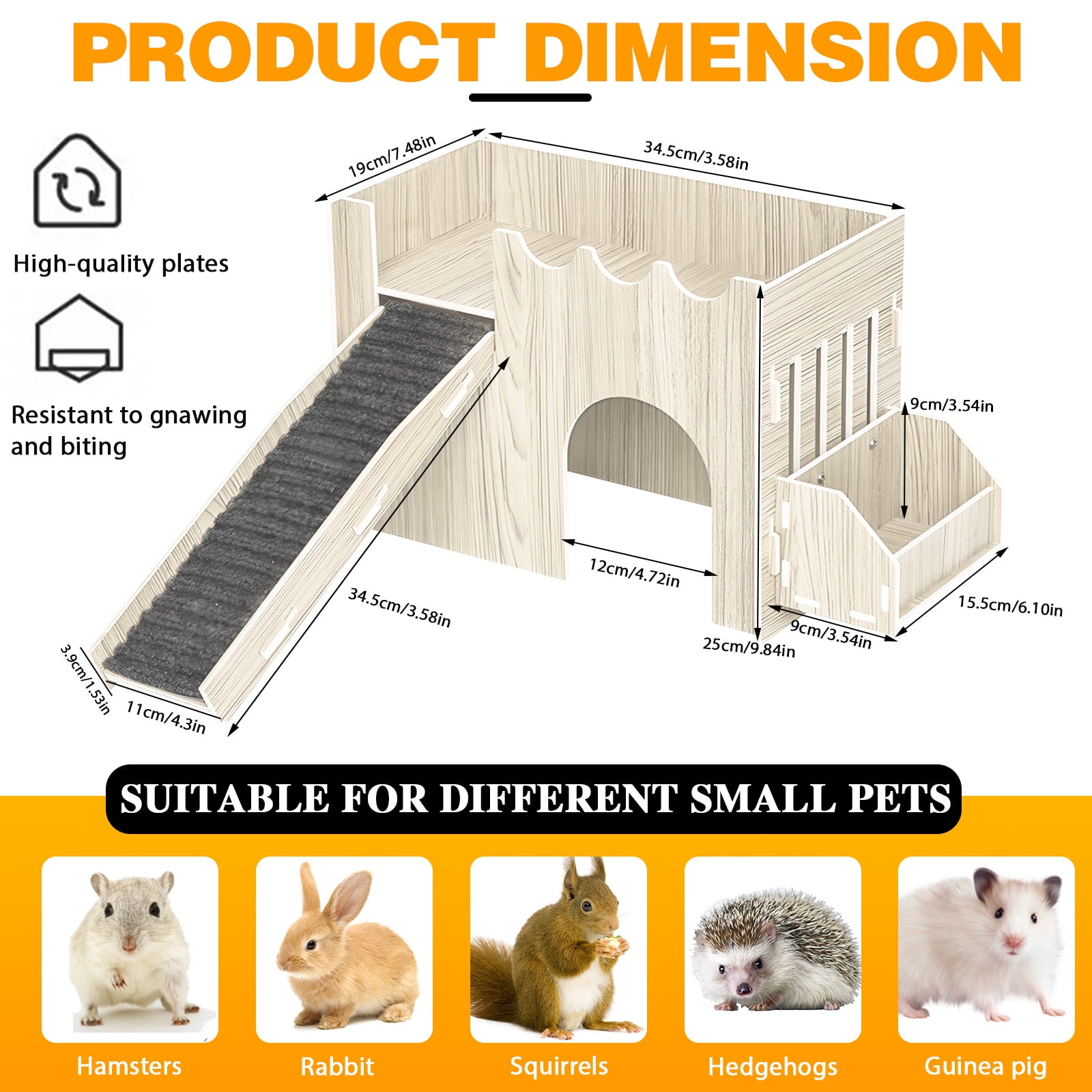 Large Guinea Pig Hideout House, Wooden Guinea Pig Castle with Feeding Basin, Guinea Pig Habitat, Guinea Pig Toys Accessories for Chinchilla Hamster Hedgehog Rabbit Bunny