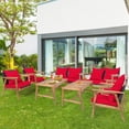 thumbnail image 1 of Gymax Ensemble de Conversation pour Patio 8 Pcs, Ensemble de Meubles à Cadre en Bois avec Coussins Rouges, 1 of 10