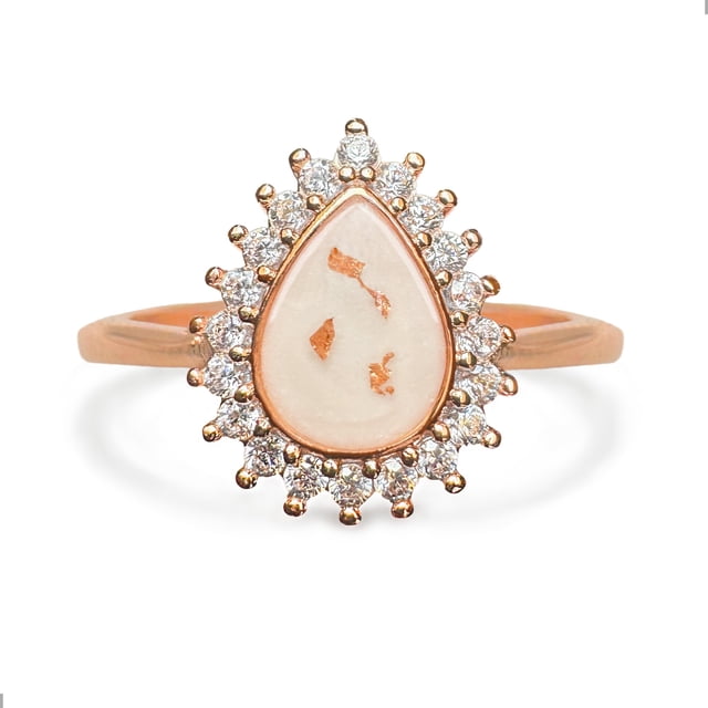 Anillo Milky Treasures en forma de lágrima para joyas hechas a mano con leche materna en oro rosa de 18 quilates