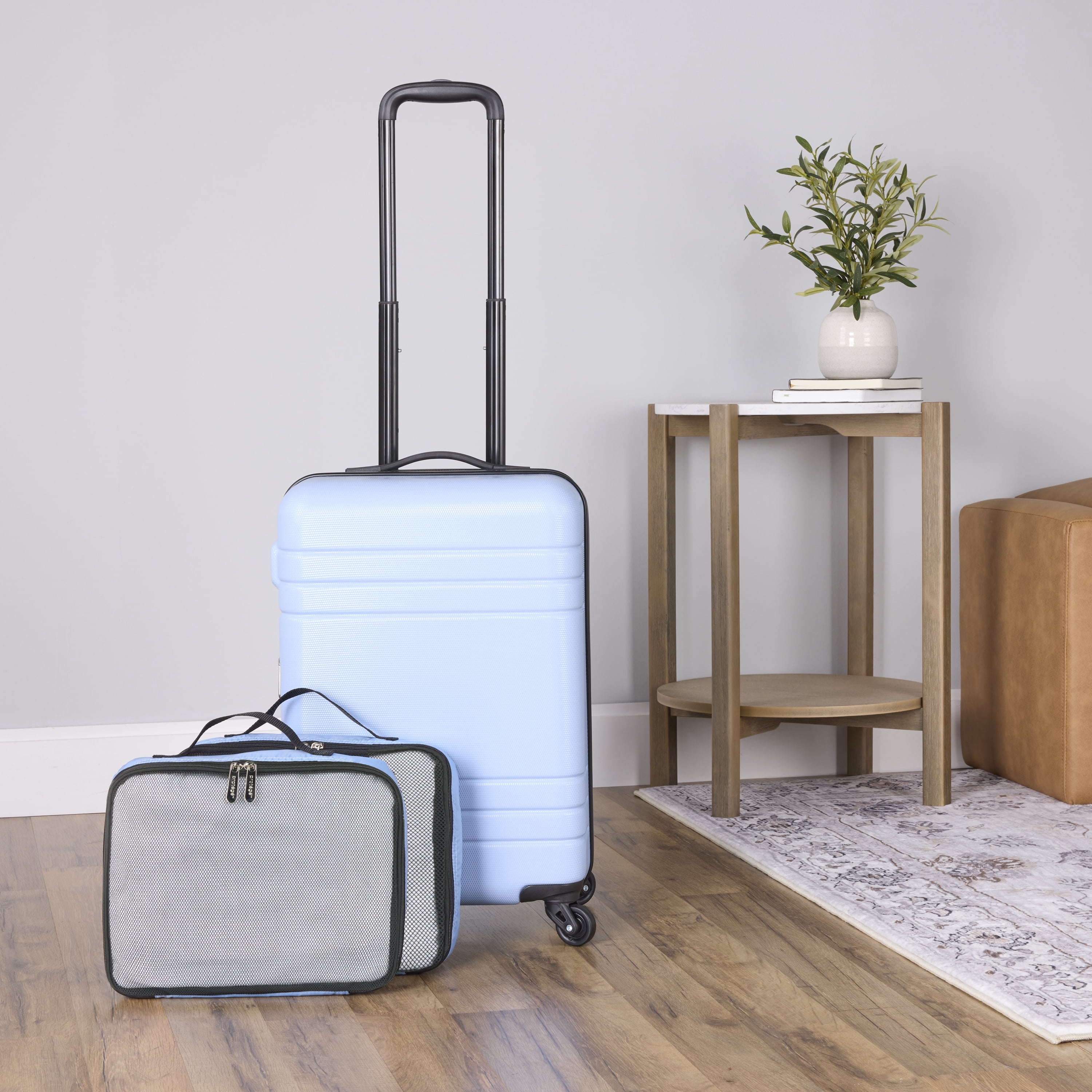 Protégé 3-Piece Hardside Luggage Set With 360 Spinner Wheels and Divider Pockets, Includes Carry-on and 2 Packing Cubes, Blue Water
