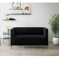 thumbnail image 3 of Home Design Kurtis Square Arm Loveseat with Tufted Velvet Upholstery and Gold Metal Legs, Flared Arms, Modern Living Room Seating, Black, 3 of 6