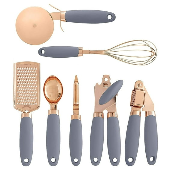 7-Piece Kitchen Gadget Set, Copper Coated Stainless Steel Tableware with Soft Touch Handle